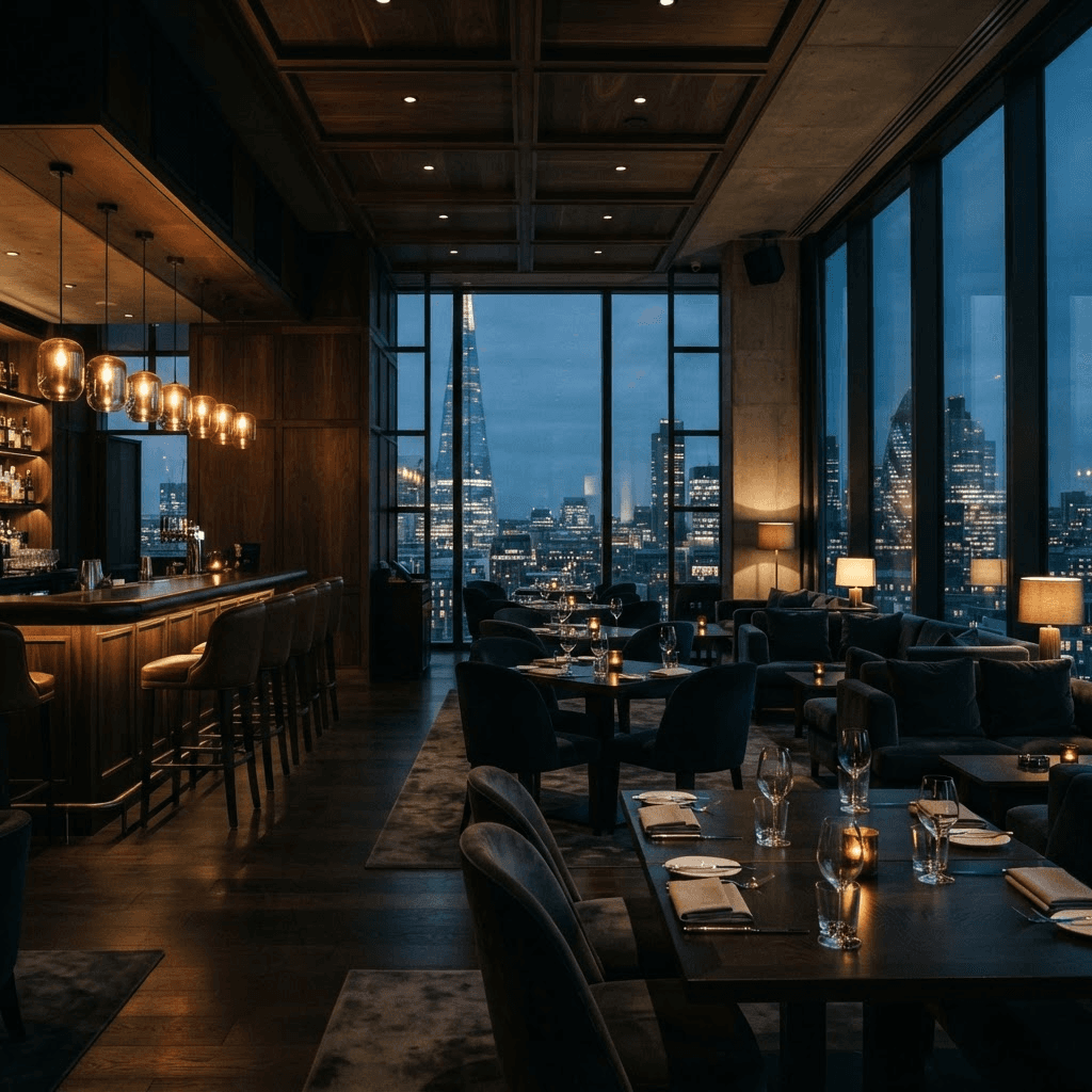 GAIA restaurant and lounge interior at night